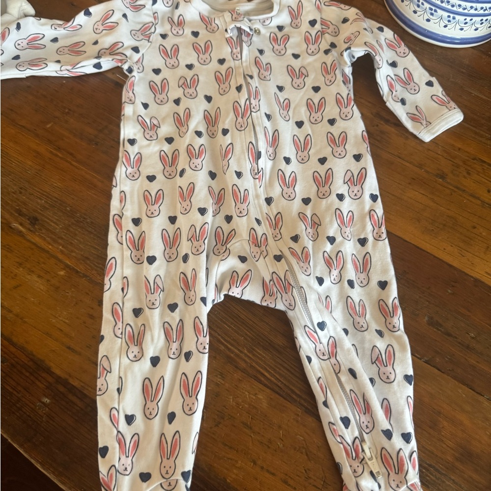Roller Rabbit Pink and White Bunny Print Kids Footie
